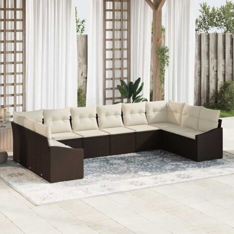vidaXL Ensemble de salle à manger pour jardin 10 pcs Marron et Crème (1/5)