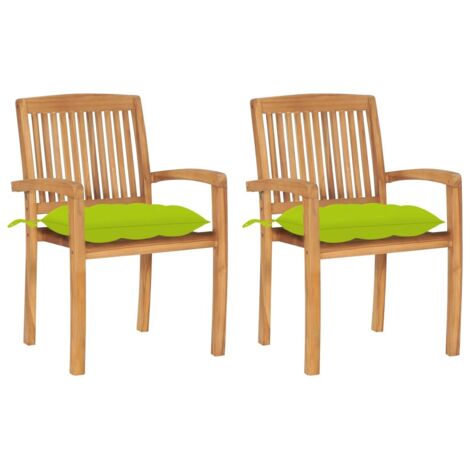 vidaXL Chaises de jardin lot de 2 avec coussins vert vif Teck massif (1/5)