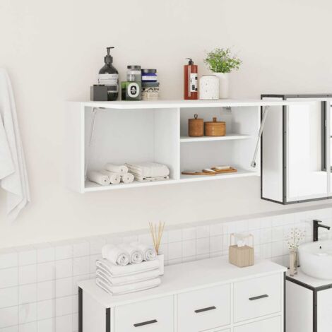 Vidaxl – Armoire murale de salle de bain blanc 100x25x40 cm – Bois d'ingénierie – Capacité 60 kg – Vérin à gaz pour ouverture douce