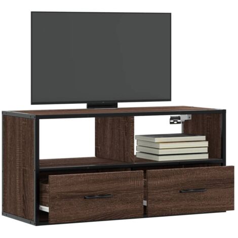 vidaXL TV Cabinet Brown Oak 80x31x39,5 cm Engineered Wood and Metal (1/5)