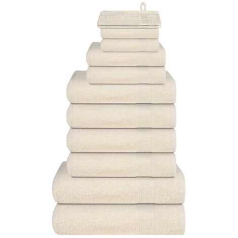 Vidaxl – Lot de serviettes 12 pcs crème 360 g/m² – 100% coton absorbant – Gant de toilette 15x21 cm – Serviette de douche 70x140 cm