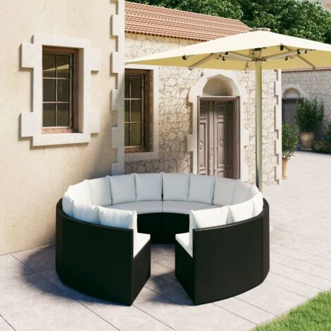 Minkurow – Salon de jardin 8 pcs avec coussins – Résine tressée noire – Cadre en acier enduit de poudre – Design en éventail – Confort optimal (1/5)