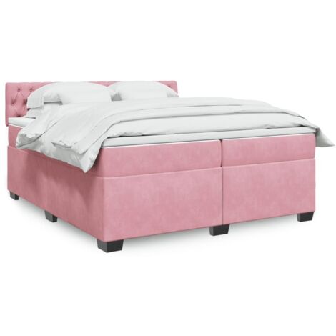 vidaXL Sommier à lattes de lit avec matelas Rose 200x200 cm Velours