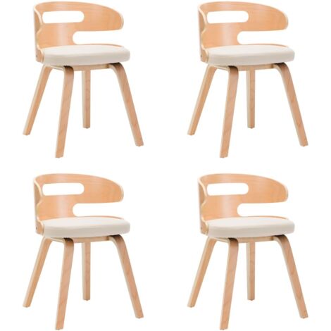Vidaxl – Lot de 4 chaises à manger crème – Cadre en bois courbé – Assise en similicuir – Hauteur d'assise 49 cm – Design élégant pour salle à manger (1/7)