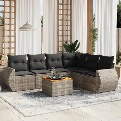 Salon de jardin avec coussins 7 pcs gris résine tressée vidaXL
