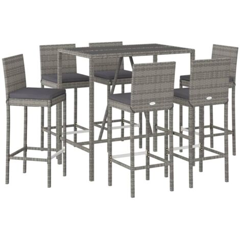 vidaXL Ensemble de bar de jardin 7 pcs avec coussins gris poly rotin (1/6)