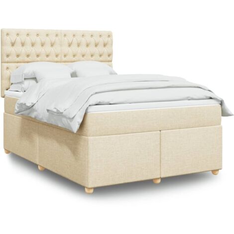 vidaXL Sommier à lattes de lit avec matelas Crème 140x200 cm Tissu (1/5)