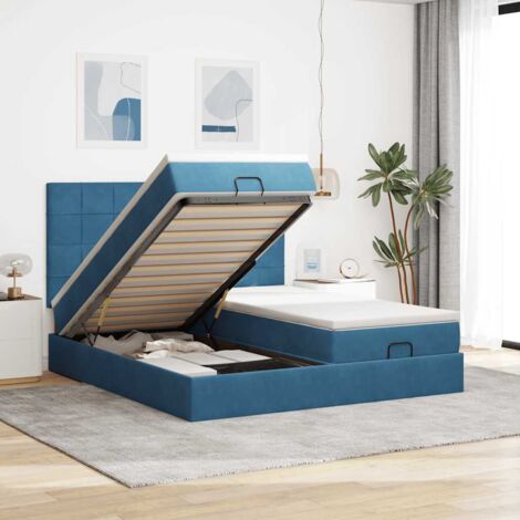 Cadre de lit ottoman avec matelas bleu foncé 180x200 cm velours vidaXL (1/5)