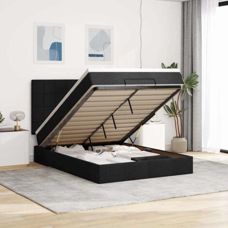 VidaXL Cadre de lit ottoman avec matelas noir 140x190 cm tissu (1/5)