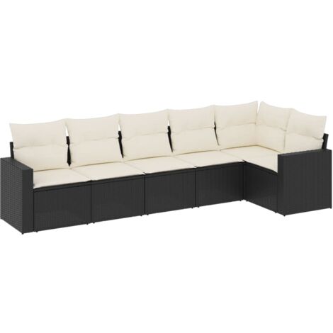 Salon de jardin 6 pcs avec coussins noir résine tressée vidaXL (1/3)