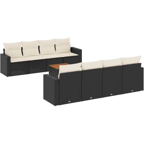 Salon de jardin 9 pcs avec coussins noir résine tressée vidaXL (1/5)