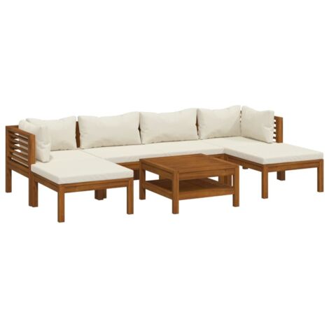 Salon de jardin 7 pcs avec coussin crème Bois d'acacia solide vidaXL