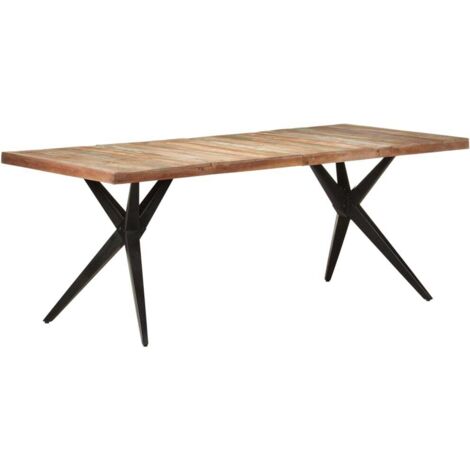 Vidaxl – Table à manger en bois massif de récupération 200x90x76 cm – Pieds en acier enduit de poudre – Unique avec finition colorée