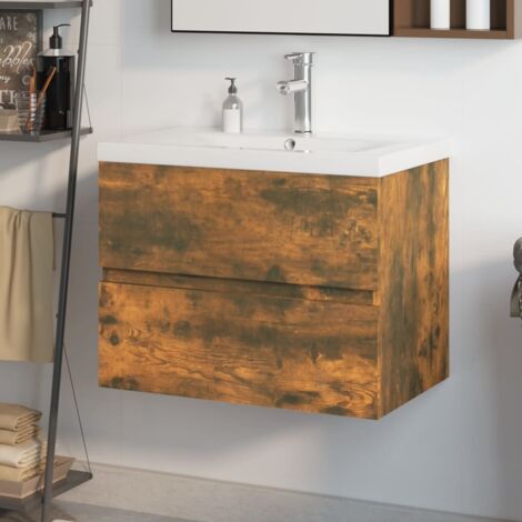 Meuble lavabo avec bassin intégré Chêne fumé Bois d'ingénierie vidaXL