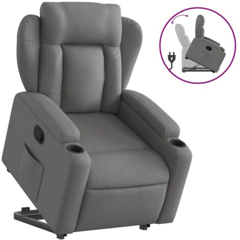 Vidaxl – Fauteuil relax inclinable électrique gris foncé – Tissu 100% polyester – Inclinaison 135° – Dimensions 77x94,5x100 cm – 2 porte-gobelets (1/6)