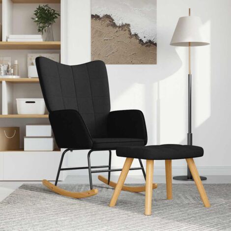 Chaise à bascule avec tabouret Noir Tissu vidaXL (1/5)