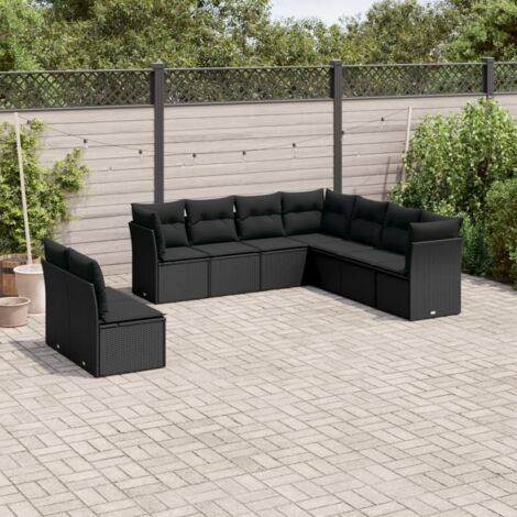 vidaXL Salon de jardin 9 pcs avec coussins noir résine tressée (1/3)