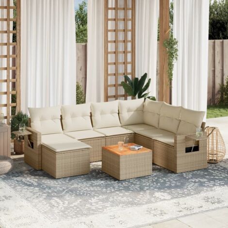 vidaXL Salon de jardin avec coussins 8 pcs beige résine tressée (1/3)