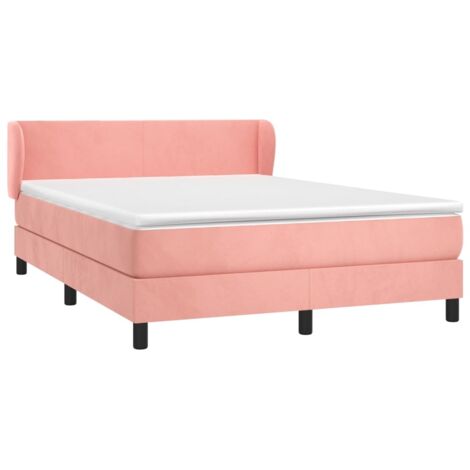 vidaXL Sommier à lattes de lit avec matelas Rose 140x190 cm Velours