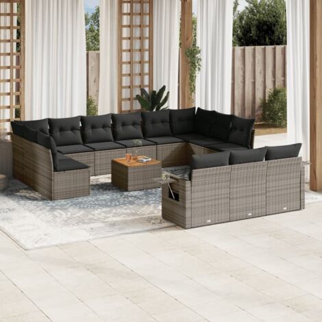 vidaXL Salon de jardin avec coussins 14 pcs gris résine tressée (1/3)