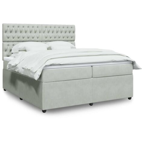 vidaXL Sommier à lattes de lit et matelas Gris clair 200x200cm Velours (1/5)
