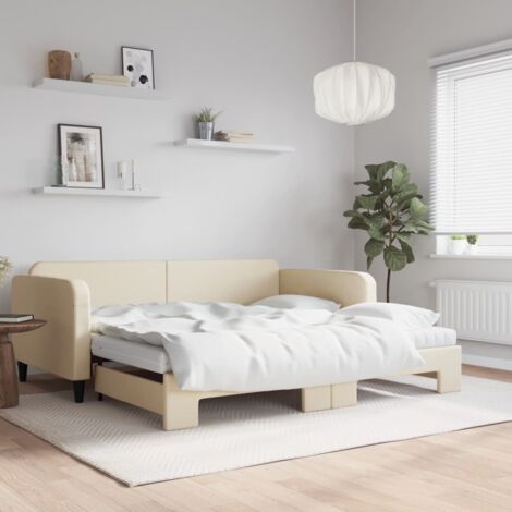 Lit de jour avec gigogne et matelas crème 100x200 cm tissu vidaXL