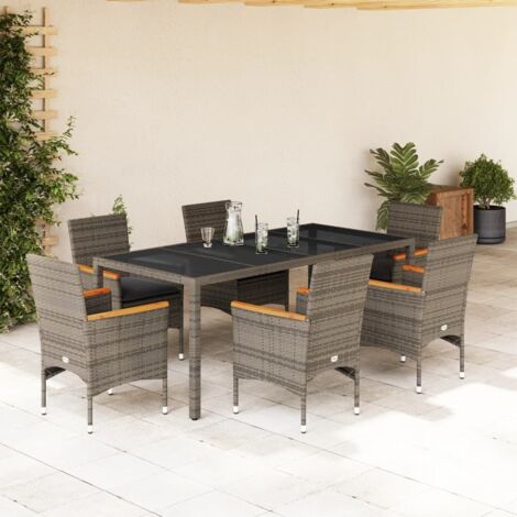 vidaXL Ensemble à manger de jardin et coussins 7 pcs gris rotin verre (1/5)