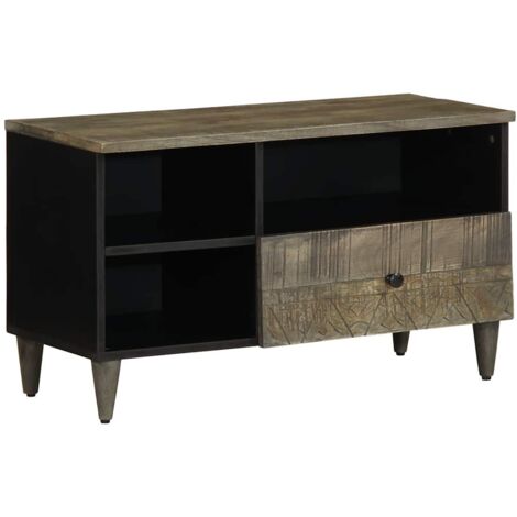 Meuble TV noir 80x33x46 cm bois massif de manguier vidaXL (1/5)
