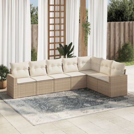 Salon de jardin avec coussins 7 pcs beige résine tressée vidaXL (1/3)