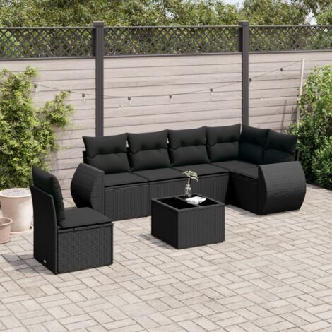 Salon de jardin 7 pcs avec coussins noir résine tressée vidaXL (1/5)