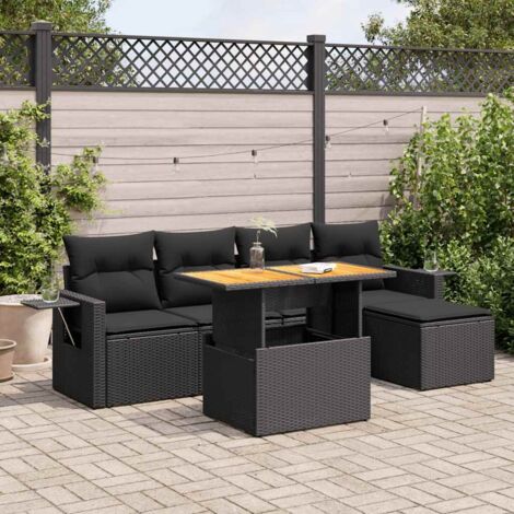 vidaXL Salon de jardin 6 pcs avec coussins noir résine tressée (1/5)