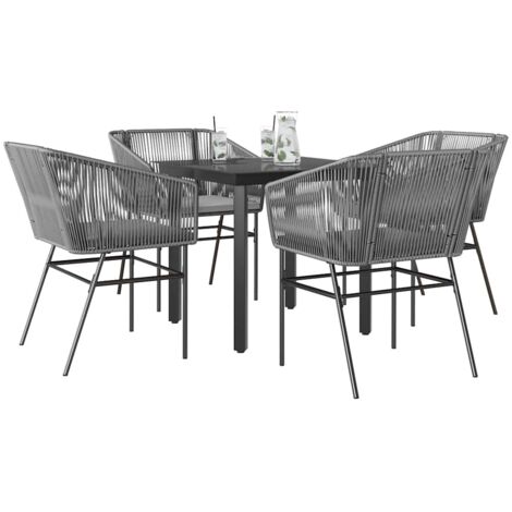 vidaXL 5 Piece Garden Dining Set with Cushions Grey Poly Rattan Glass