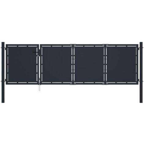 Vidaxl – Portail de jardin en acier anthracite 350 x 75 cm – Structure étanche pour sécurité et intimité – Installation facile avec poteaux inclus