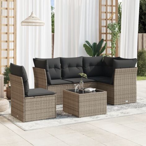 Salon de jardin 6 pcs avec coussins gris résine tressée vidaXL (1/3)