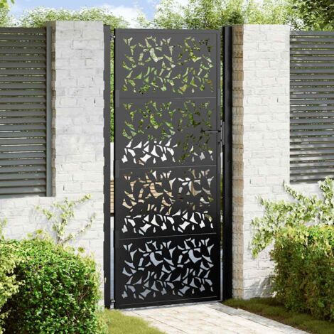 vidaXL Garden Gate Black 100x200 cm Steel Leaf Design (1/5)