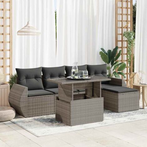 vidaXL Salon de jardin 6 pcs avec coussins gris résine tressée (1/5)