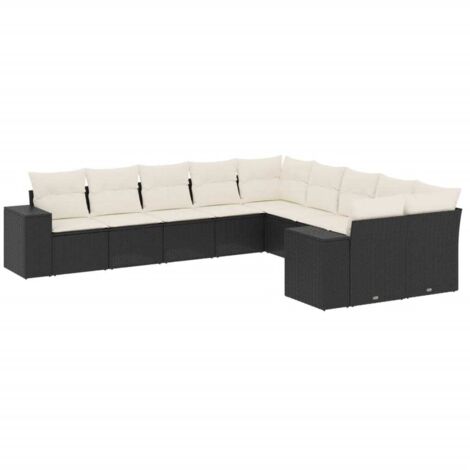 vidaXL Salon de jardin 10 pcs avec coussins noir résine tressée (1/5)