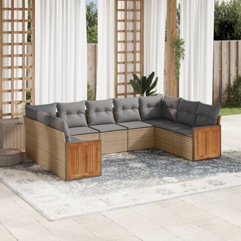vidaXL Salon de jardin avec coussins 9 pcs beige résine tressée (1/3)