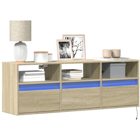 vidaXL Meuble TV mural avec lumières LED chêne sonoma 130x31x45 cm (1/5)