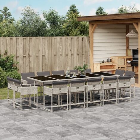 Ensemble à manger de jardin et coussins 15 pcs gris clair rotin vidaXL