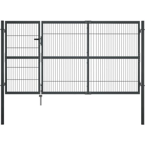 Vidaxl – Portillon acier 350 x 140 cm – Couleur anthracite – Résistant à la rouille – Poteaux soudés pour sécurité accrue