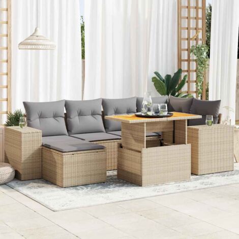vidaXL Salon de jardin avec coussins 7 pcs beige résine tressée (1/5)