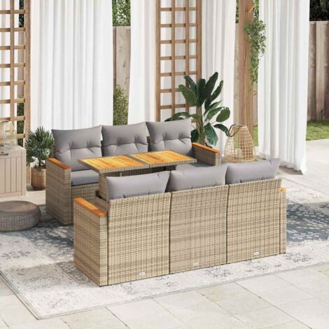 vidaXL Salon de jardin avec coussins 7 pcs beige résine tressée acacia (1/5)