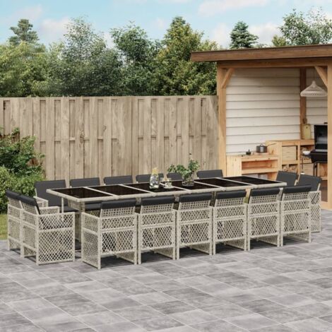 vidaXL Ensemble à manger de jardin et coussins 17 pcs gris clair rotin (1/5)
