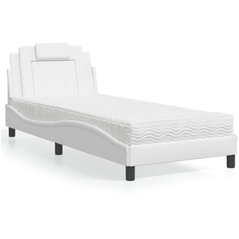 vidaXL Lit Viana avec matelas blanc 90x200 cm similicuir (1/5)