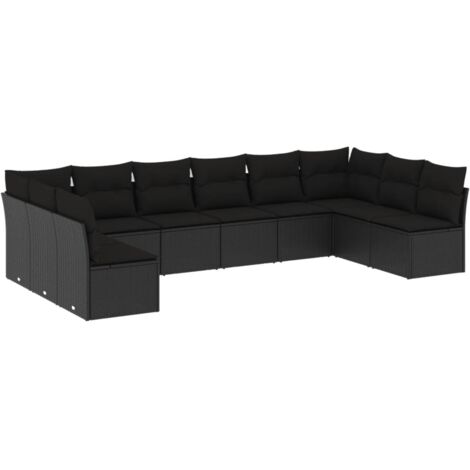 Vidaxl – Salon de jardin 10 pcs avec coussins noirs – Résine tressée et acier enduit – Dimensions 344 x 172 x 69 cm – Résistant aux UV (1/4)