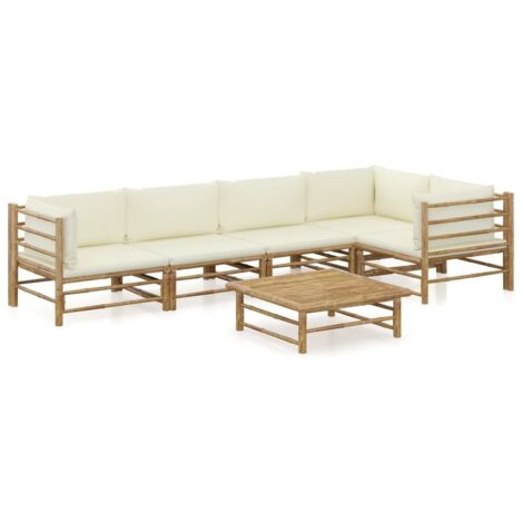 vidaXL Salon de jardin 6 pcs avec coussins blanc crème bambou