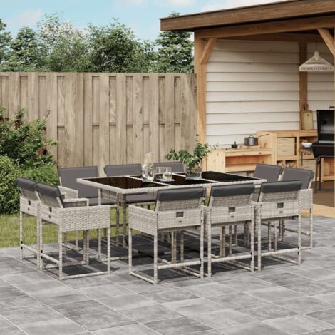 vidaXL Ensemble à manger de jardin 11pcs avec coussins gris poly rotin (1/5)