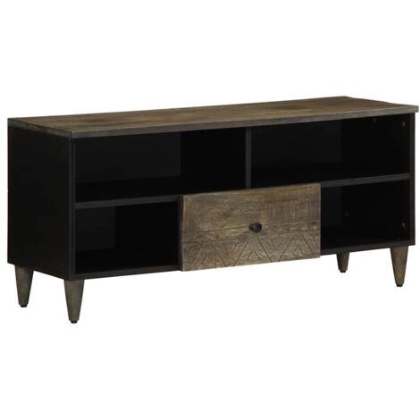 Meuble TV noir 100x33x46 cm bois massif de manguier vidaXL (1/5)