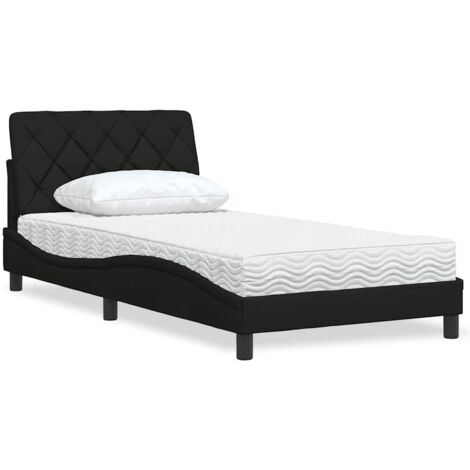vidaXL Lit avec matelas noir 100x200 cm tissu (1/5)